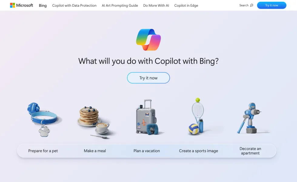 Screenshot of the Bing Copilot Startpage
