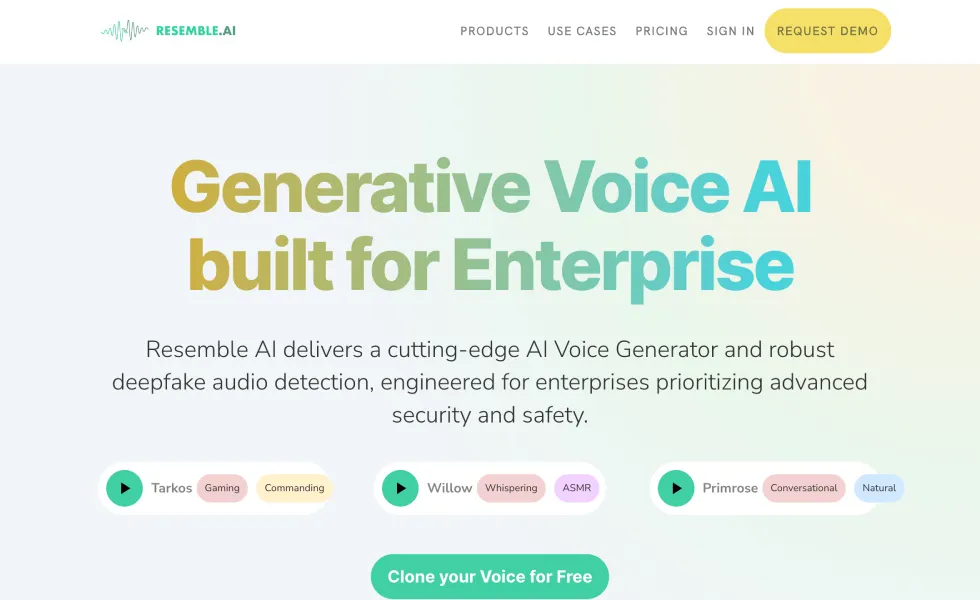 Screenshot of the ResembleAI Startpage